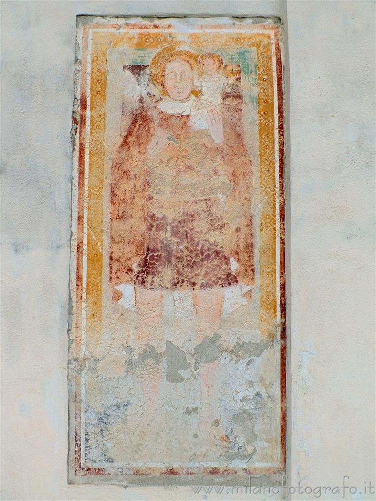 Lenta (Vercelli, Italy) - Fresco of Saint Christopher on the facade of the Church of Saint Mary of the Fields